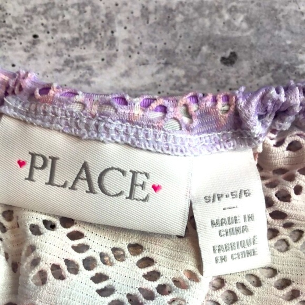 PLACE Tie Dye Lace Sleeveless Romper Swim Coverup Ivory Pastel Pink Purple 5/6 - Picture 4 of 10